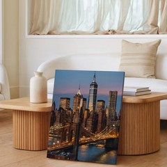 New York City Skyline Canvas Wall Art With Brooklyn Bridge Evening Lights Print
