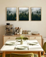 Green Fog Pine Tree Framed Wall Art Nature Misty Nordic Forests Morden Paints…