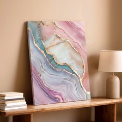 Wall Art Pink Blue Abstract Marble Agate Canvas Print Gold Vein Decor 30×60