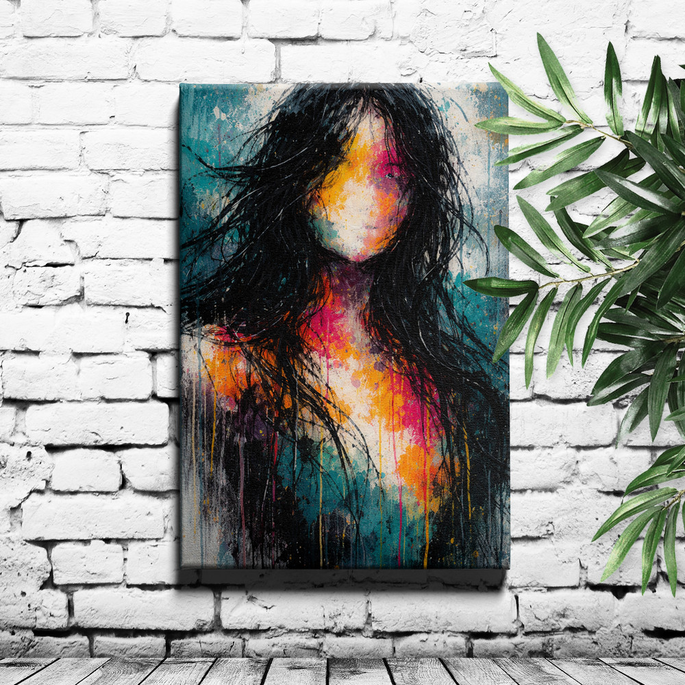 Graffiti Drip Expressionist Portrait Abstract Wall Art Print Color Blocks