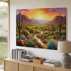Canvas Wall Art a Richly Detailed Desert Painting Featuring a Lush Valley