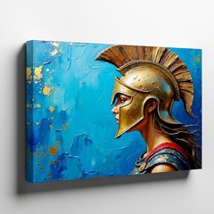 Warrior Woman Helmet Canvas Wall Art Ancient Spartan Girl Profile Painting Decor