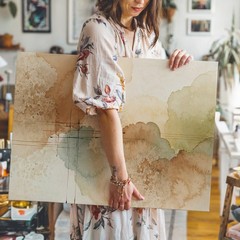 Abstract Watercolor Landscape Canvas Wall Art Earth Tones Brown Green Blue Print
