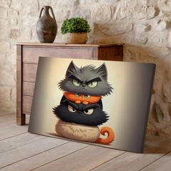 Funny angry cartoon cats stack canvas wall art cute animal print home decor