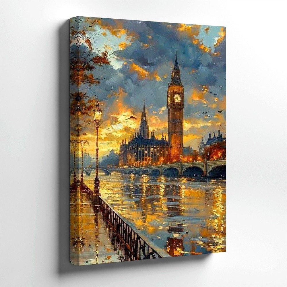 Wall Art London Clock Tower River Sunset Cityscape Canvas Print Home Decor Room