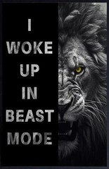 I Woke up in BEAST MODE Wall Vinyl ART Decal LION Poster Print Removable