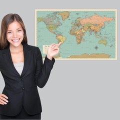 2 Pack – World Map Poster & USA Map Chart [Tan/Color] (LAMINATED, 18” X 29”)