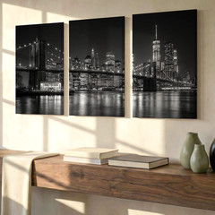 3 Pieces Black and White Cityscape Iconic Skyline White Large Wall Art Decor