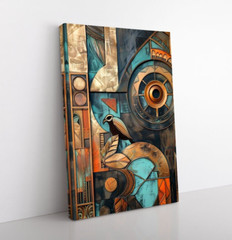 Abstract Art Deco Style Wall Art Print on Canvas Modern Gold Teal Copper Artwork