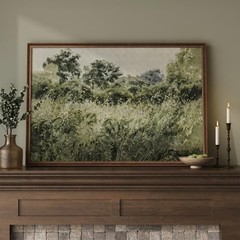 Large Framed Vintage Wall Art, Modern Farmhouse Green Botanical Landscape Can…