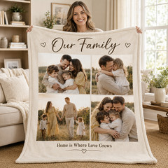 Personalized «Our Family» Photo Collage Blanket – Custom Keepsake Gift 🏠❤️