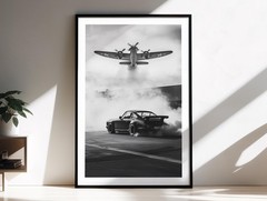 Porsche 964 Turbo Poster, Black & White Car Wall Art, Cinematic Garage Decor