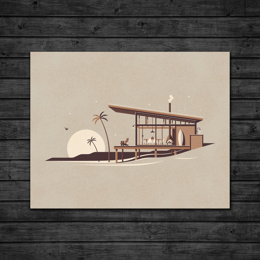 DKNG La Jolla (14″x11″ Modern Beach House/Cabin, Silkscreen Art Print/Poster)