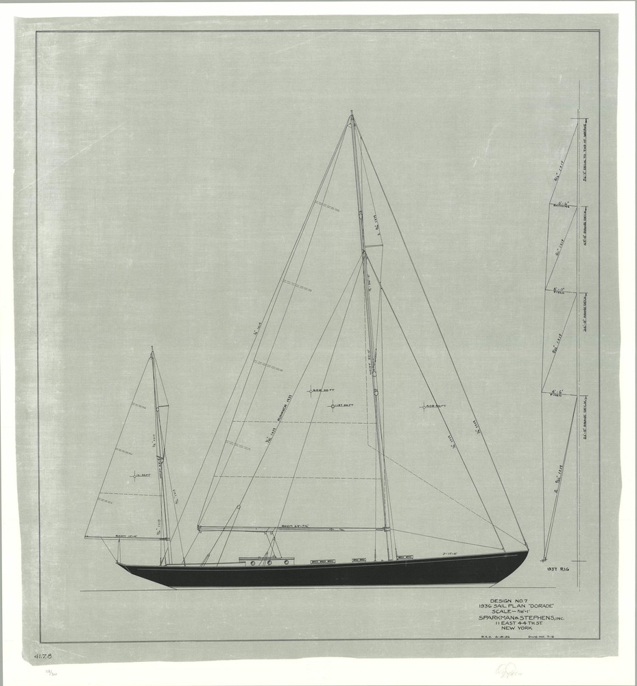 OLIN STEPHENS Dorade: Sail Plan, 1936 SIGNED 32.25″ x 30″ Serigraph 2004 Contemp