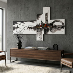 Modern Abstract Cityscape • 5-Panel Art • Oversized Panoramic Skyline Wall Decor