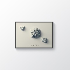 Tahiti Map, Tahiti 2D Relief Map, Tahiti Vintage Map – 2D Flat