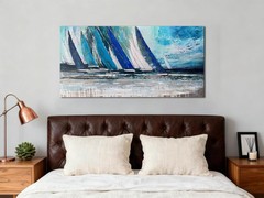 Waterproof Nautical Blue Sailboat Wall Art – Perfect for Any Room 40×20