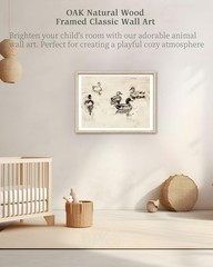 Natural OAK Wood Cute Framed Wall Art, 12x16in Vintage Ducks Sketch Canvas Pr…