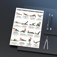 No Equipment Core Workout Poster, Abs Strength Stability Chart, Home Fitness Wal