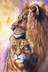 Wild Animal Lion Family Warm Love Theme Painting Wall Art Home – POSTER 20×30