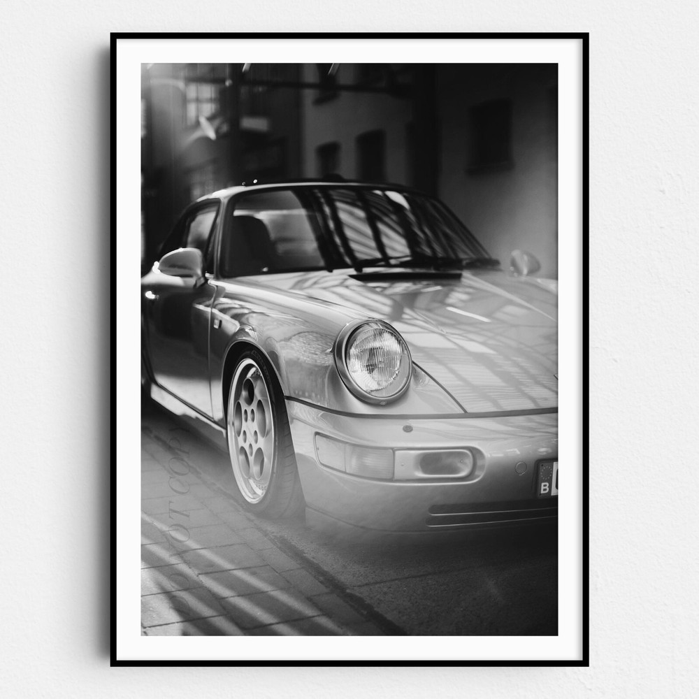 Vintage Silver Porsche Sports Cars Black and White Retro Wall Art Poster Print