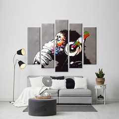 Banksy DJ Monkey, Gorilla Chimp Canvas Wall Art, Banksy Thinking Monkey, Headpho