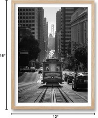 San Francisco Framed Wall Art,12x16in Black and White Cable Car Canvas Print,…