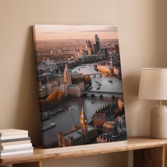 London Cityscape Canvas Wall Art With Big Ben And River Thames Sunset View Home