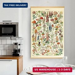 Vintage Flowers Poster Hanger Frame, Plant Floral Reference Chart Wall Decor Cot