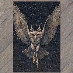 Art Print Horned Owl Wings Spread Night Sky Celestial Gothic Mystic Bird