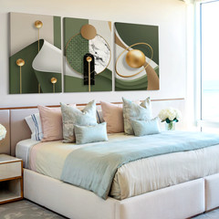 3 Pieces Modern Abstract Geometric Gold Green Large Wall Art Canvas Set Of 3