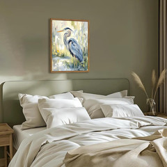 Framed Blue Heron Wall Art, Watercolor Sea Bird Pictures Wall Decor, 16X24 Inch