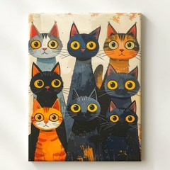 Wall Art Curious Cat Assembly Canvas Whimsical Group Feline Some Gatherings