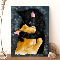Black Cat and Orange Cat Hugging Poster Prints Abstract Animal Art Canvas Painti