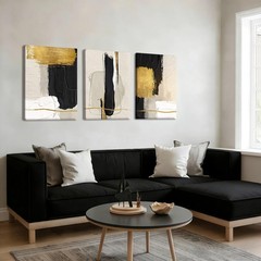3 Pcs Black White and Gold Abstract Wall Art Modern Textured Framed Canvas Pr…