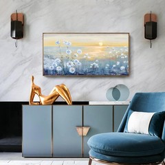 Framed Wall Art for Living Room Blue Ocean Beach Sunset Seascape Painting Abs…