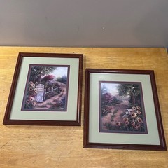 Vtg Joan Cole Garden Landscape Framed Art Prints Set 2 Home Interior Cottagecore