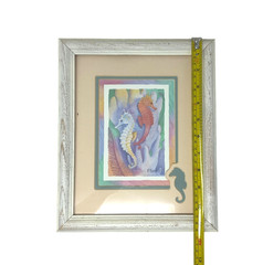 Framed Seahorse Wall Art Print Distressed Wood Frame Shabby Chic 11.5×9.5