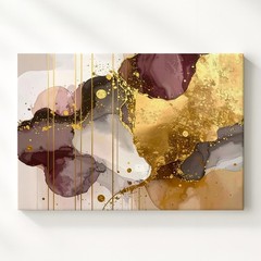 Golden Rain Canvasabstract Art With Metallic Gold And Smoky Gray Tones Wall Art