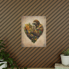 Vintage BIGFOOT HEART Wall Art, SASQUATCH Botanical Decor, Cryptid Flower Poster