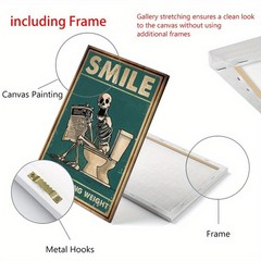 Canvas Art Skeleton On Toilet SMILE Humor Bathroom Vintage Wall Decor