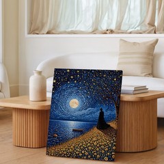 Starry Night Full Moon Ocean Canvas Wall Art With Silhouette And Flowers Home