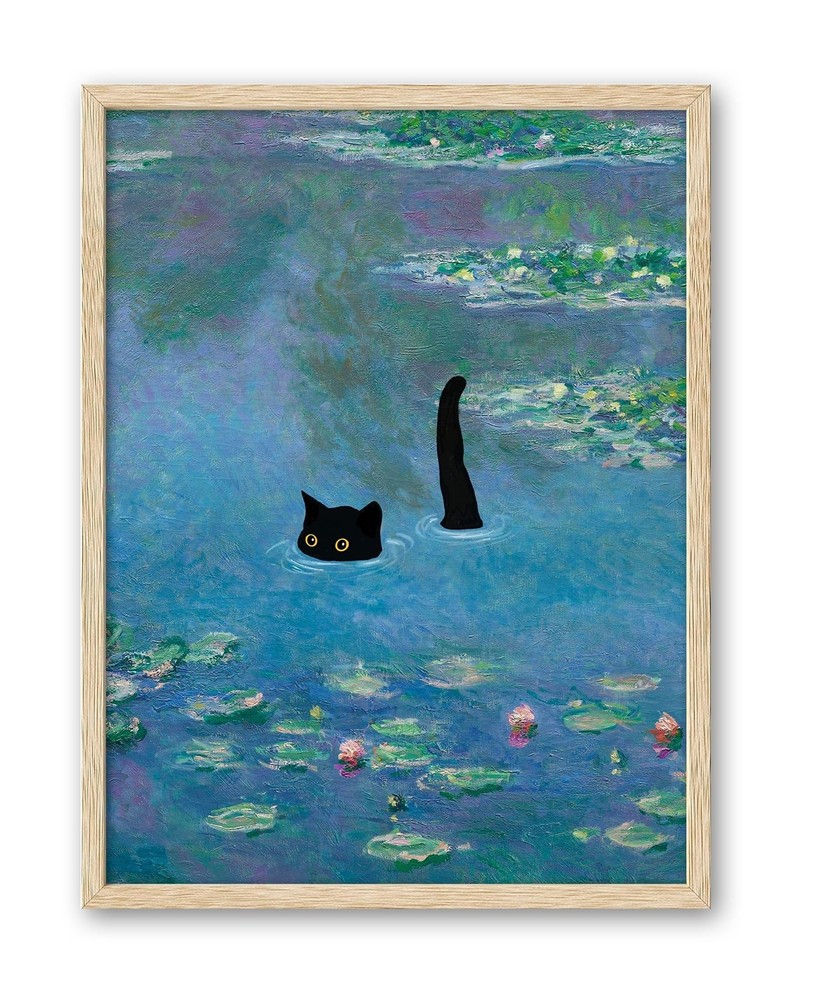 iHery Natural OAK Wood Framed Wall Art, 12x16in Claude Monet Waterlily Funny …