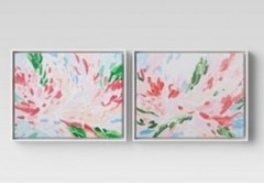 2 Opalhouse Framed Canvas 20″ x 16″ Abstract Coral Floral ~ Pink Blue Green