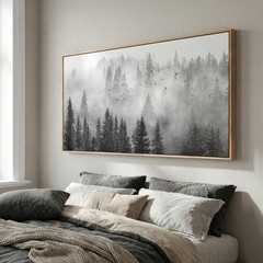 Large Foggy Forest Canvas Wall Art 30″x60″ Framed Modern Tree Painting for Li…