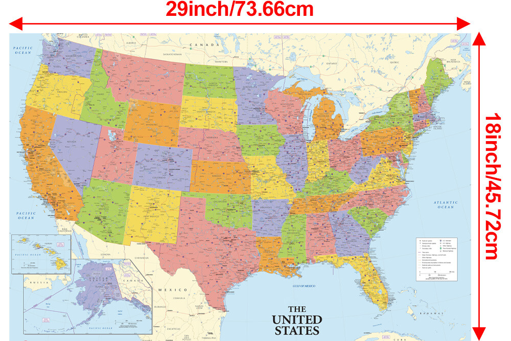 United States Map Atlas USA US Wall Print Poster Mural For Education Classroom