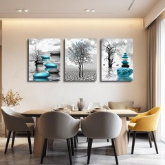 Abstract Wall Art for Living Room，3 Piece Modern Canvas Artworks Stones in Th…