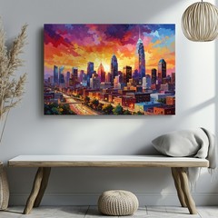 Sunset Energy Cityscape Canvas Vibrant Futuristic Urban Wall Art