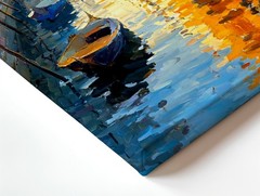 Wall Art Venice Canal Boats Oil Painting Print Sunlit Water Cityscape Decor