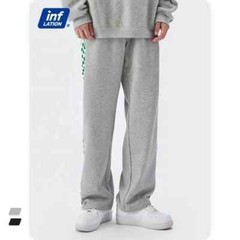 Unisex Side Plaid Print Cotton Straight Stacked Wide Leg Sweatpants